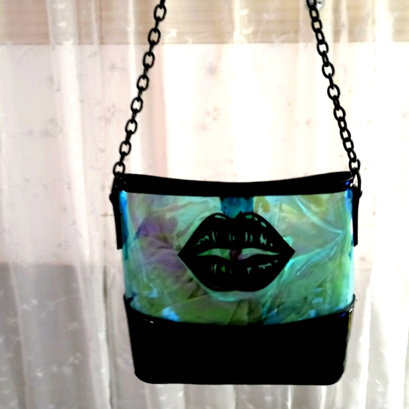 Women's blue green rainbow iridescent and black handbag one of a kind! - Picture 1 of 5